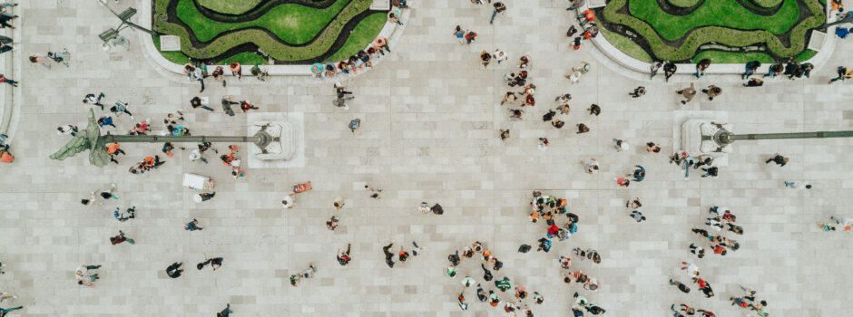 Aerial view of people walking